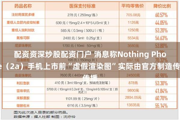 配资资深炒股配资门户 消息称Nothing Phone（2a）手机上市前“虚假渲染图”实际由官方制造